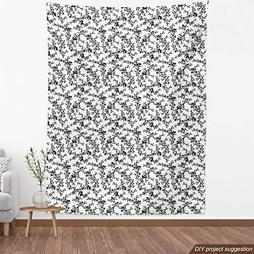 Ambesonne Floral Fabric by The Yard, Victorian Style Curved Flower Baroque Blooms Branches Vintage Motif, Decorative Fabric for Upholstery and Home Accents, 1 Yard, Black and White — view 3