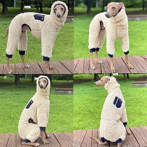 D Doggy Star Italian Greyhound Sweater Turtleneck Outfit Warm Fleece Onesie Clothes Whippet for Dog Coat (L,Navy Pkt) — view 3