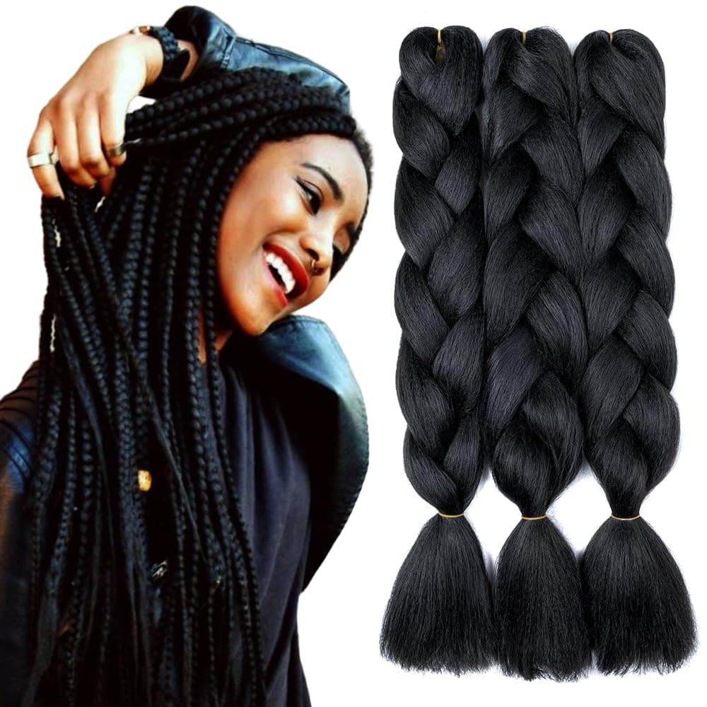 24" Braiding Hair Extension Jumbo Braids Synthetic 3bundles/pack Crochet Hair Afro Box Braid Heat Resistent (Dark Purple) — view 100
