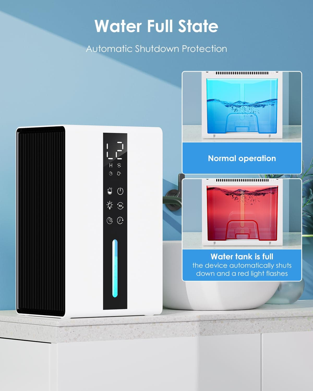 Deshumidificador Bajo Consumo con Tanque de 1.8L, Deshumidificador Electrico Doble Velocidad y Dos Modos, Anticongelante & Apagado por Seguridad, Temporizador y Luz RGB - Ideal para Dormitorios, Baños — view 4