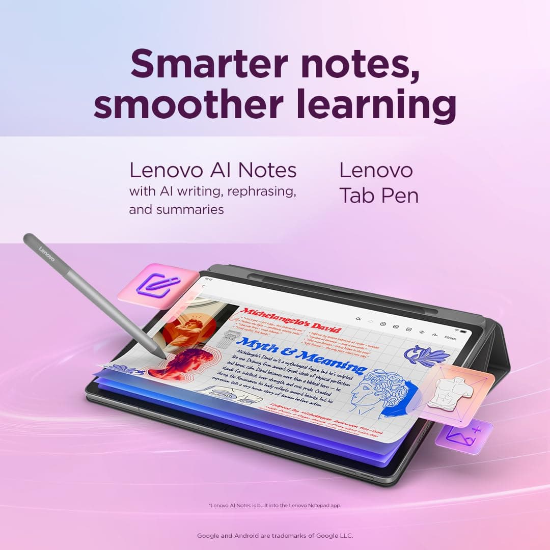 Lenovo Idea Tab Plus Android Tablet | 12.1 inch 2.5K (2560x1600) Display | MediaTek Dimensity 6400 | 8 GB RAM | 256 GB UFS 2.2 | Wi-Fi 5 | Luna Grey |Tab Pen + Folio Case — view 2