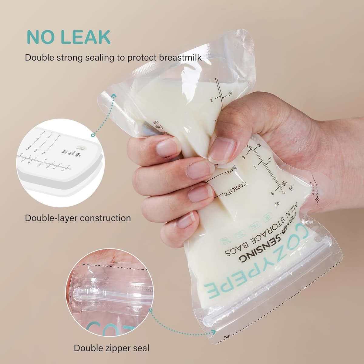 100 Pcs Breastmilk Storage Bags, 8oz/250ml Breast Milk Storing Bag with Pour Spout, Temperature-Sensing Color Change Milk Bag for Convenient Breastfeeding, No Leak Presterilized for Freezer — view 3