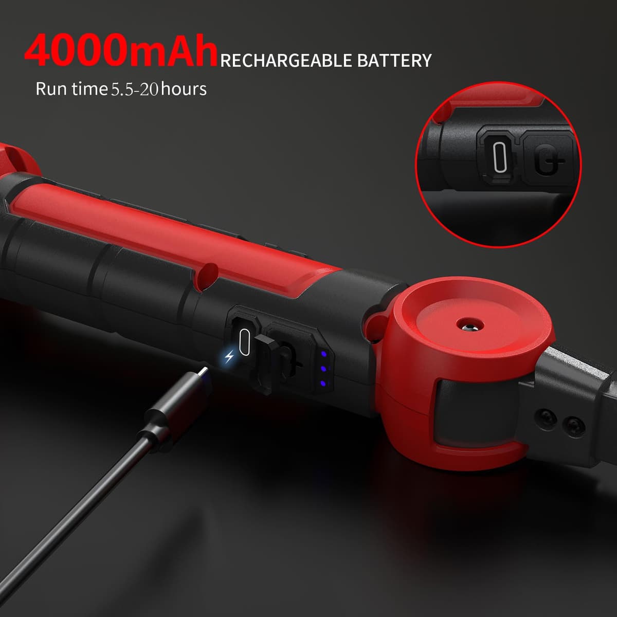 AuRiver LED Workshop Lamp, 4000mAh LED Flashlight with Magnets, 120° Rotatable 3 Light Modes, COB Inspection Lamp for Car Repair, Inspection, Garage, Emergency — view 4