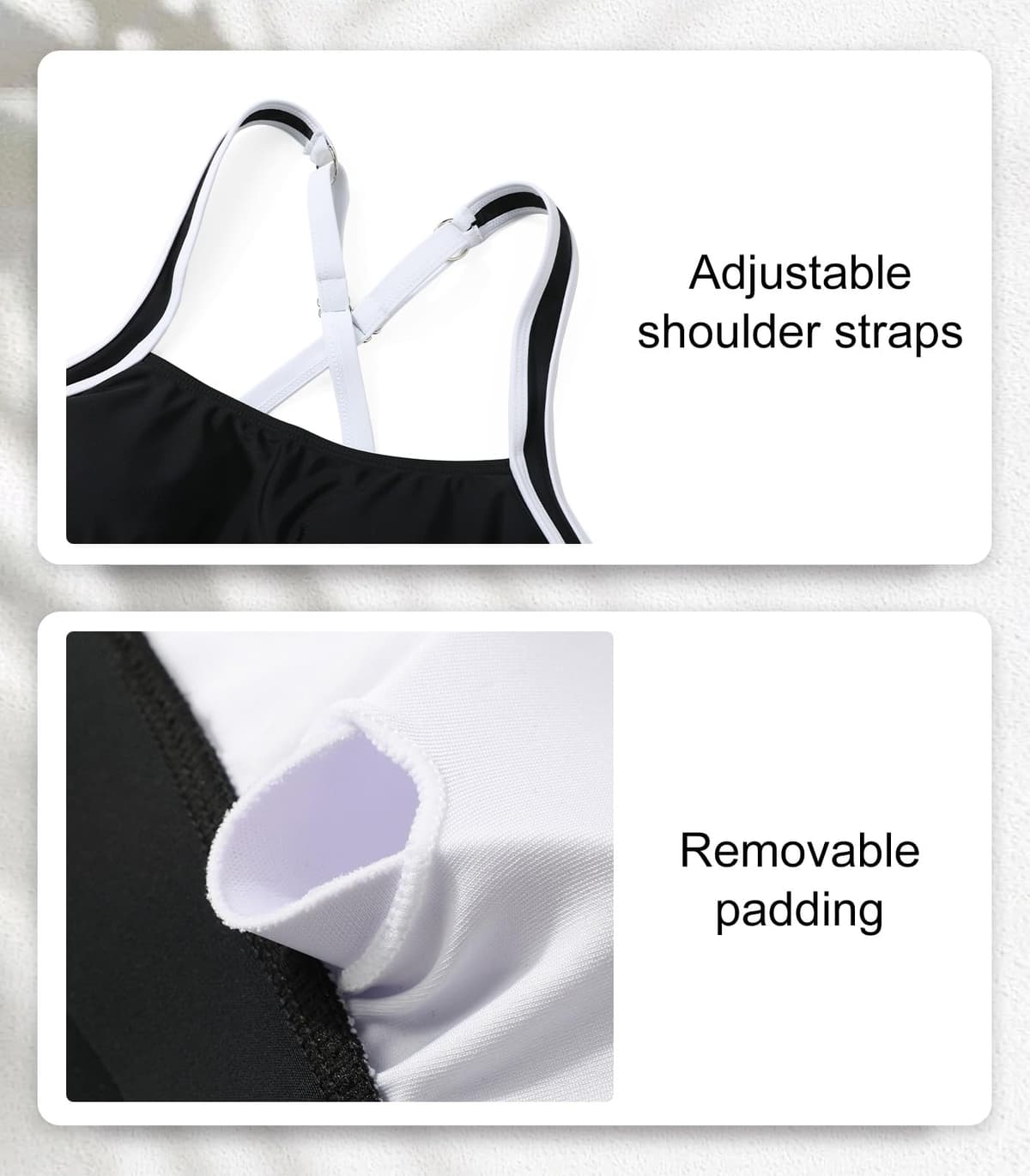 Adigaber Traje de Baño de Dos Piezas para Mujer Cintura Media Unicolor Bañador de Mujer Ropa de Playa Deportiva con Relleno — view 5