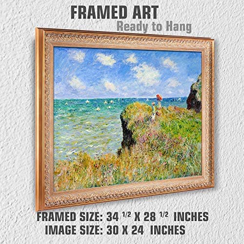 The Cliff Walk at Pourville by Claude Monet Framed Size:34.5x28.5 inches,Image Size:30x24 inches World Classic Reproductions For HomeDecor,Vintage Pattern Gold Frame — view 3
