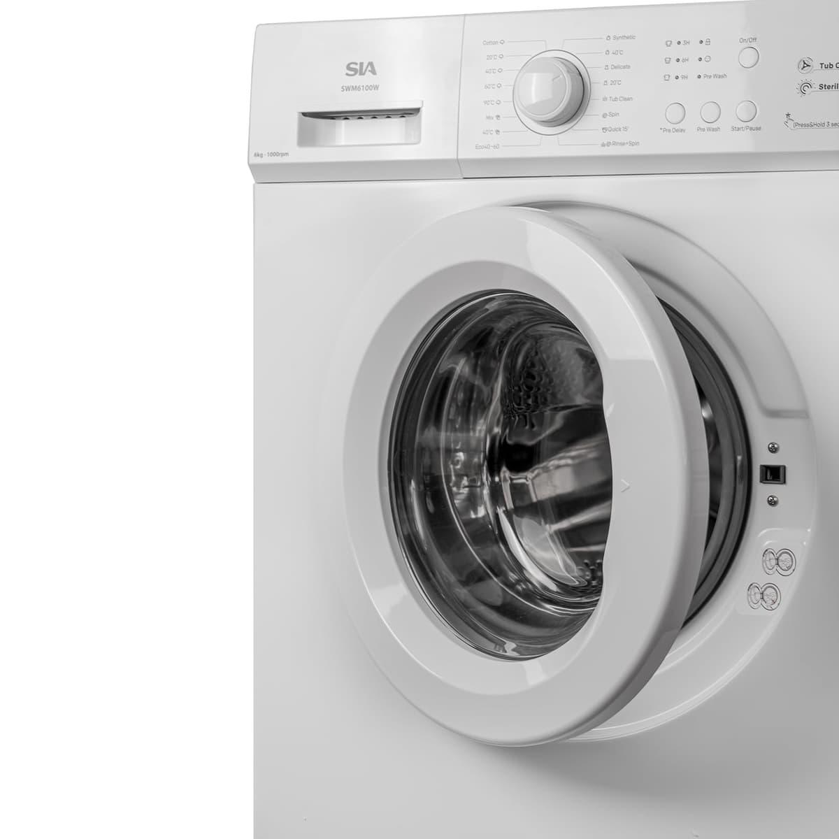 SIA 6kg 1000RPM Washing Machine with 9 Preset Programs Energy Rating E in White - SWM6100W — view 3