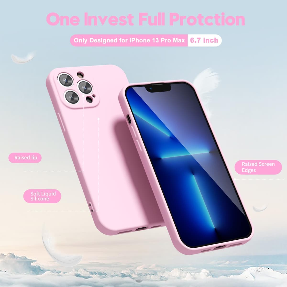 oakxco for iPhone 17 Pro Max Phone Case Liquid Silicone, Cute Thin Slim Grip Soft Rubber Gel for Women Men, Smooth Matte TPU Plain Solid Color Girly Simple Case with Camera Cover, Light Pink — view 1633