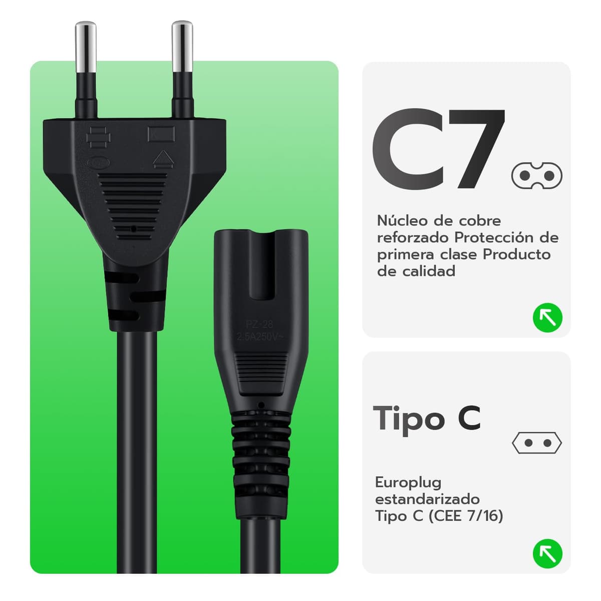 Wigearss Cable de Alimentación de con Euro IEC C7 Cable de Alimentación Adecuado para PS3/ PS4/ PS5/ Xbox Series X/S, Xbox One X/S, 1,5 M, Negro — view 5
