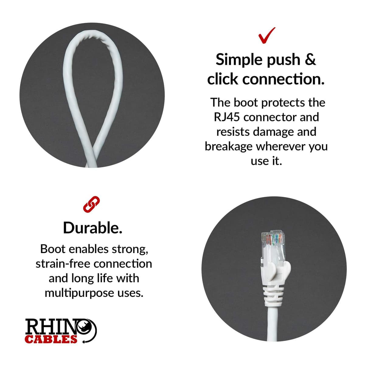 rhinocables CAT 6 High-Speed Gigabit Ethernet Cable - Patch Network Lead for LAN| Snagless UTP With LSZH Jacket | RJ45 Connector - Internet, Router, Modem, Smart TV, PC & More (2m, White, Pack of 1) — view 5
