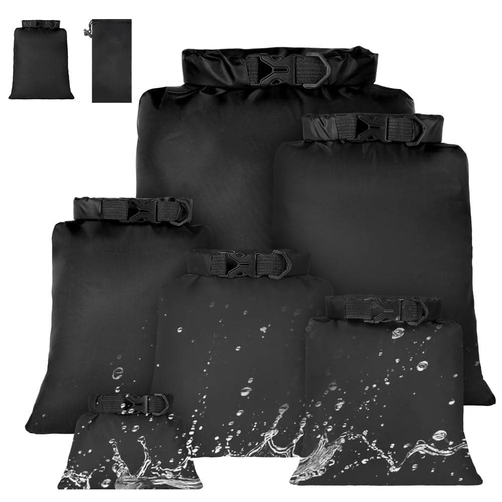 vsshe 6 Piezas Bolsas Estancas Impermeable, 1.5/2.5/3/3.5/5/8L Bolsas Secas Ligeras, Bolsas Estancas Ligeras Portátil, para Kayak, Senderismo, Rafting, Camping, Pesca, Ciclismo (Negro)