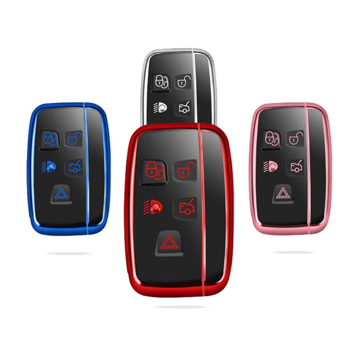 M.JVisun Soft TPU Case Cover Protector Case for Land Rover, Car Remote Key Fob Case for Land Rover Discovery 4/Sport Freelander 2 for Range Rover Evoque/Sport/Velar - Glossy Pink - Braided Keychain — view 5