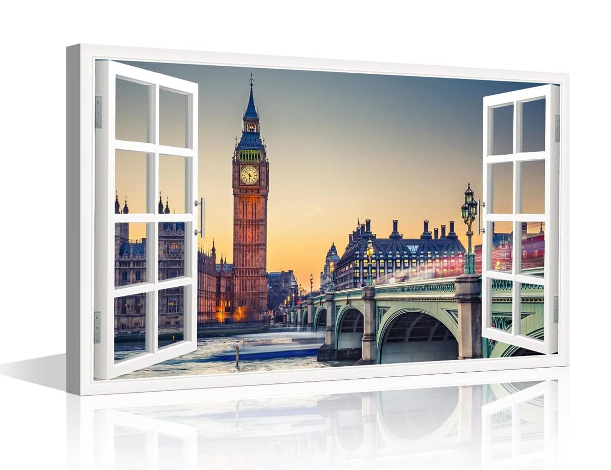 TISHIRON 3D Window View Seaside Effect Canvas Wall Art Prints for Living Room Bedroom Decor Office Kitchen Home Decoration Framed Ready to Hang 12x18inch — view 15