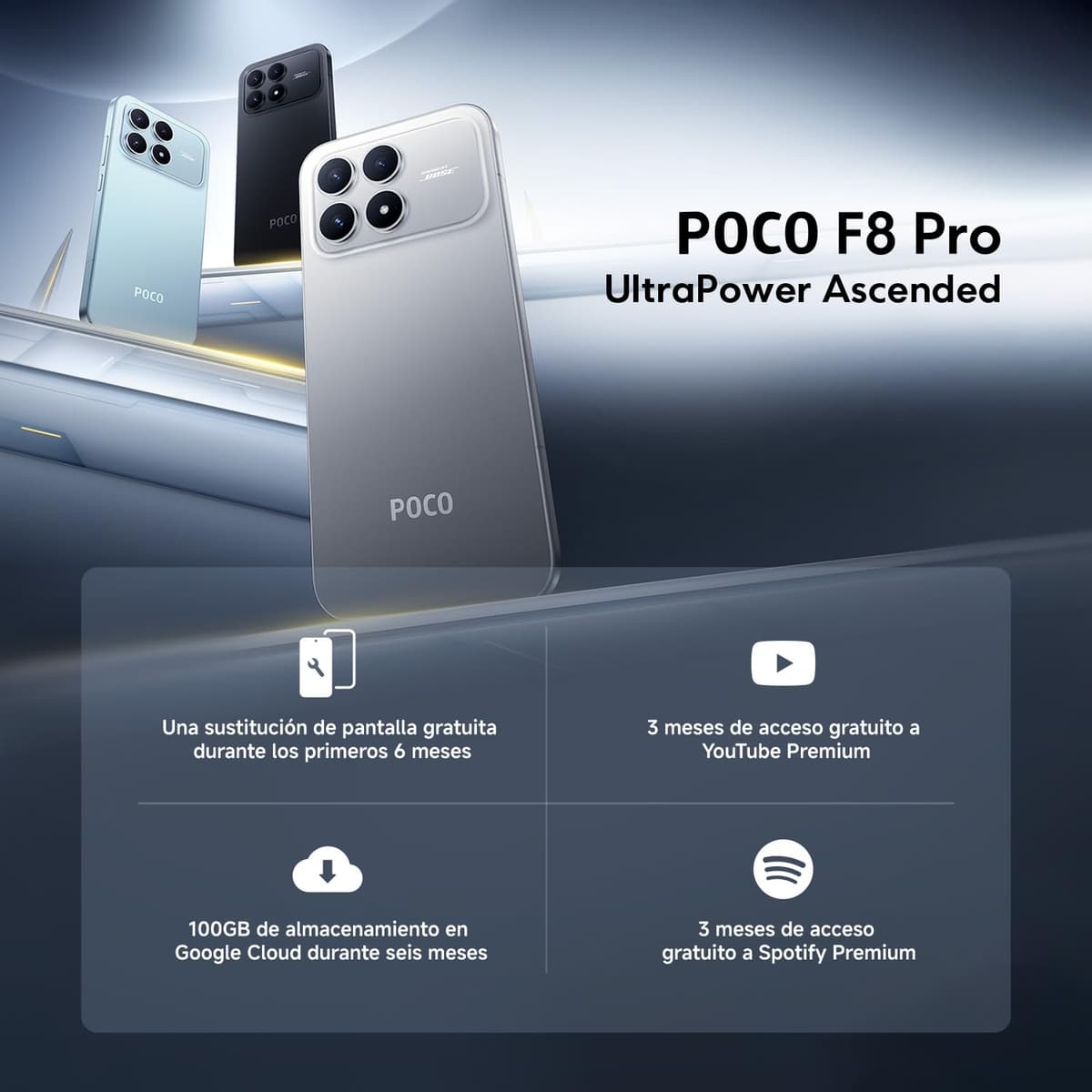 XIAOMI POCO F8 Pro - Smartphone 12+512GB, Triple Camera 50MP with OIS, 6.59" 120Hz AMOLED Screen, Snapdragon 8 Elite, Hypercharge 100W, Charger Not Included, Titanium Silver (ES Version) — view 2