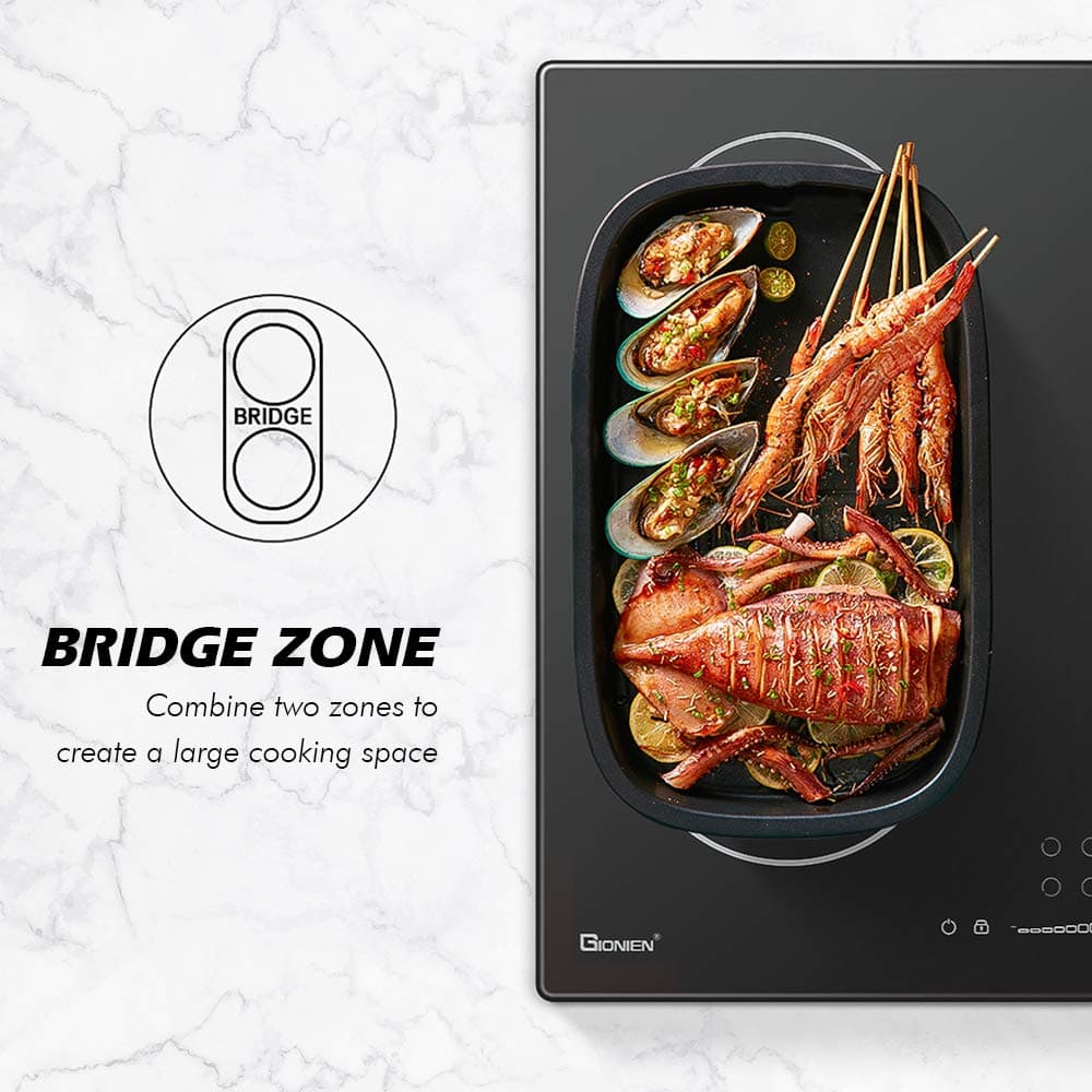 GlONlEN Plug-in Induction Hob 13 Amp 2800W,60cm Integrated Electric Cooktop with Bridge Zone, 4 Cooking Rings Cooker GIT470SP,Drop-in Ranges — view 3