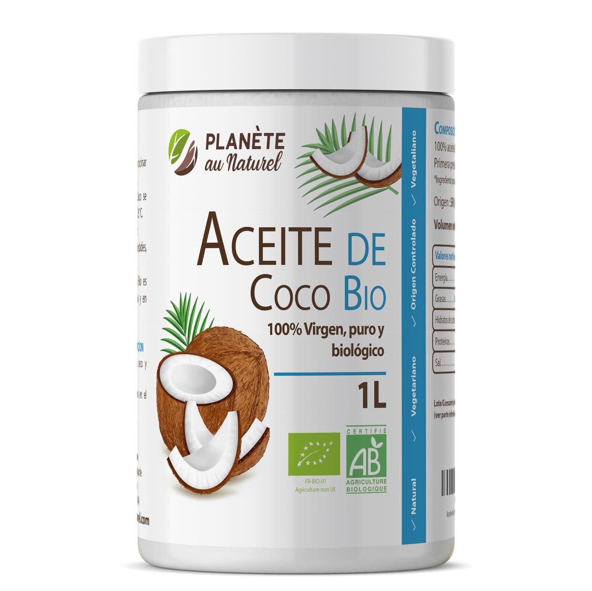 Aceite de Coco Virgen Orgánico 1 L - PRENSADO EN FRIO - Ideal para Cocinar - Ingredientes Naturales - Virgen Extra - Hidrata Piel y Cabello - Apto para Veganos