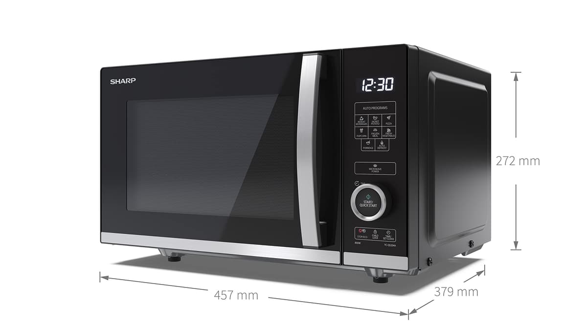 SHARP YC-QS204AU-B Compact 20 Litre 800W Digital FLATBED Microwave, 10 power levels, ECO Mode, defrost function, LED cavity light - Black — view 3