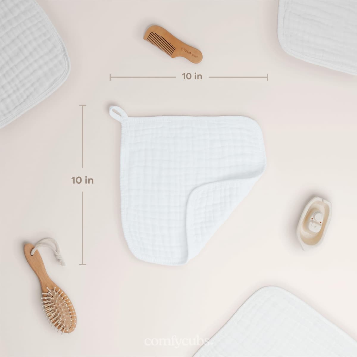 Comfy Cubs Muslin Cloths for Baby Pack of 10 - Soft 6-Layer Cotton for Delicate Skin - 25 x 25 cm Large Size - Absorbent, Durable, Gentle Wash Cloth for Newborns and Toddlers - White — view 3