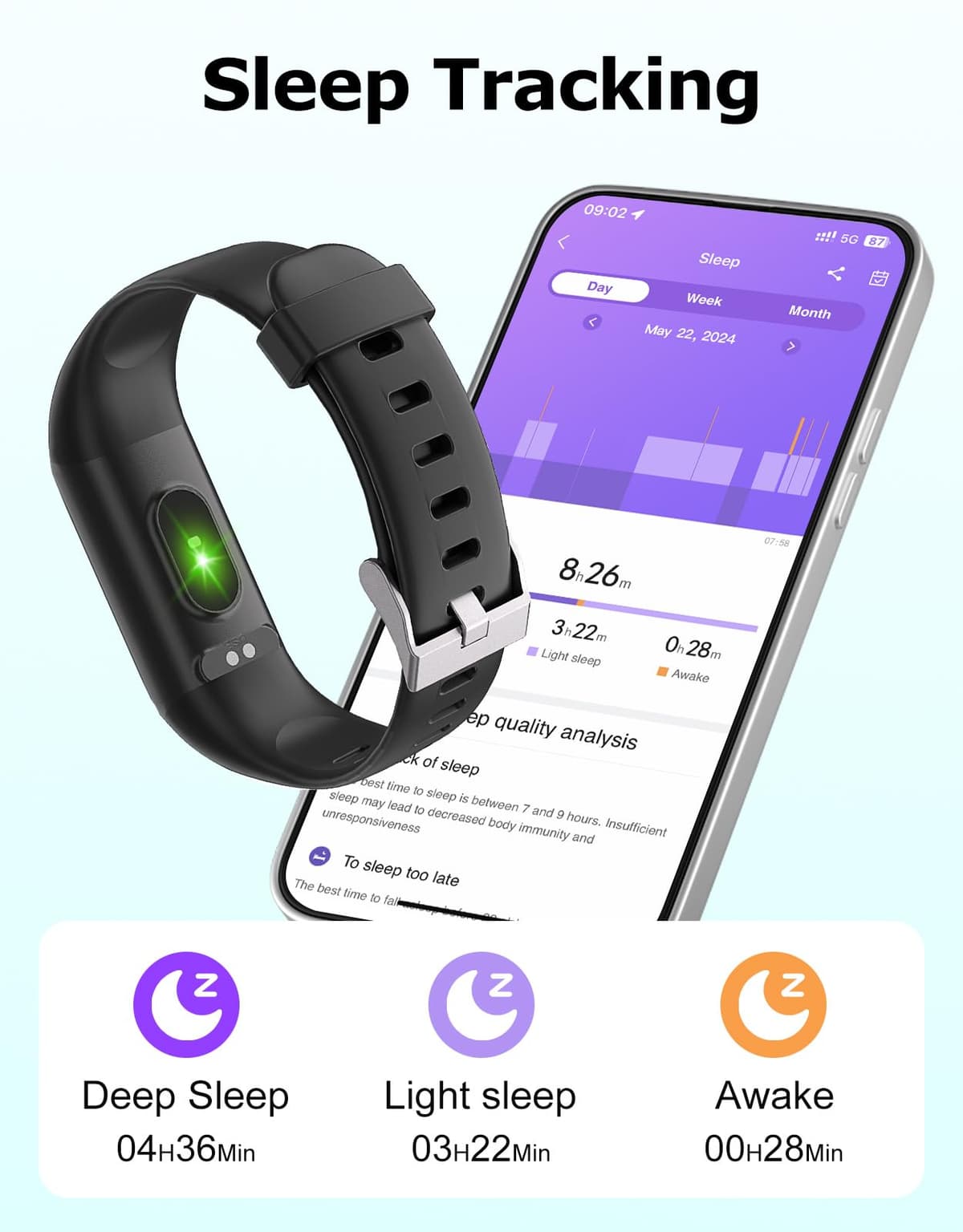 Cloudpoem Fitness Watch with Heart Rate,Sleep Monitor,Step Counter,Calorie Counter,IP68 Waterproof Fitness Tracker with Pedometer for Women Men,SMS/SNS/Call Notification for Android iOS Smartphones — view 6
