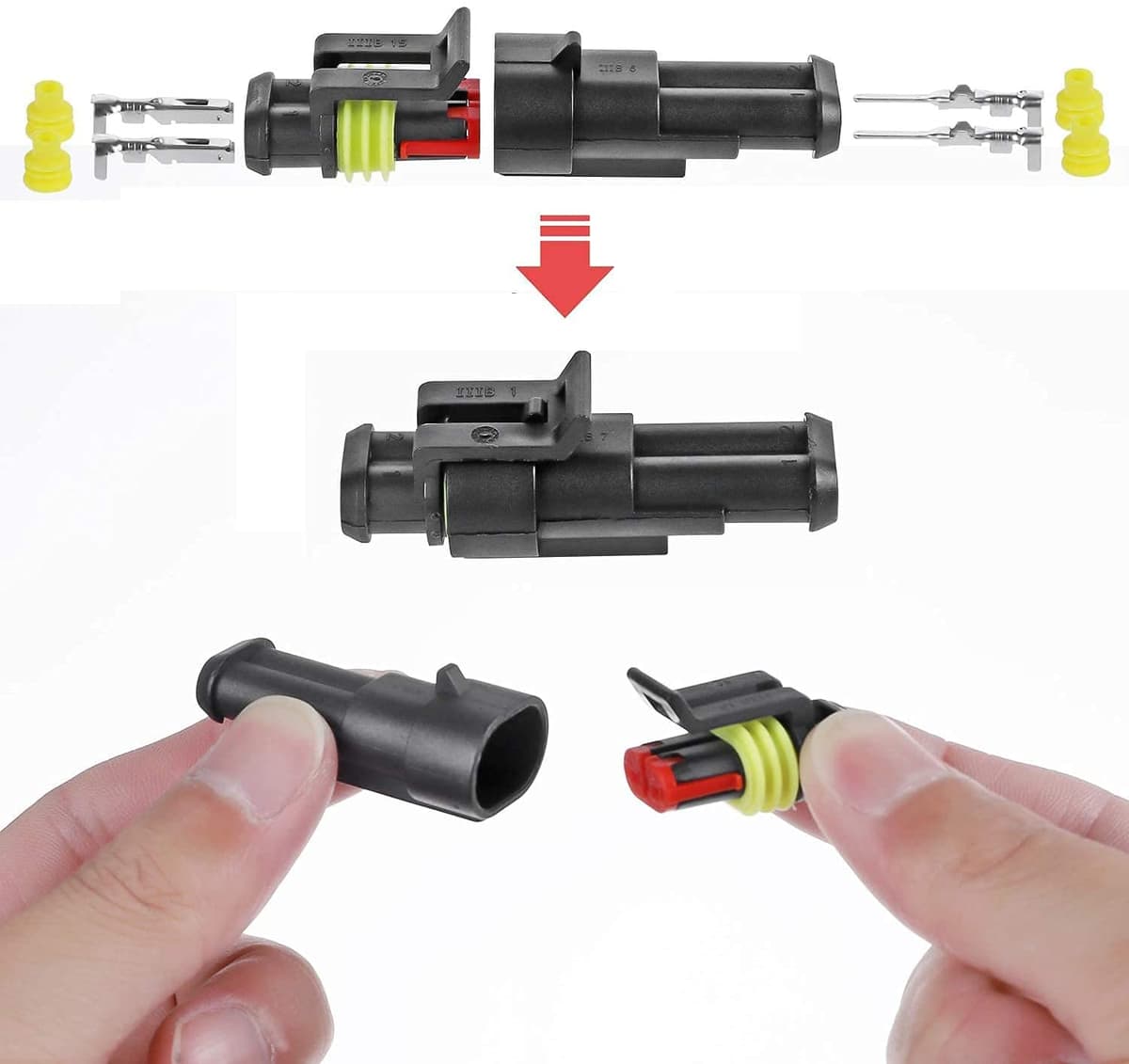 RUNCCI-YUN 10 Kit 2 Pin Waterproof Electrical Connector Kit, Car Wire Connector, Waterproof, Dustproof, Insulated and Sealed, 1.5mm Series Terminal Connector — view 2