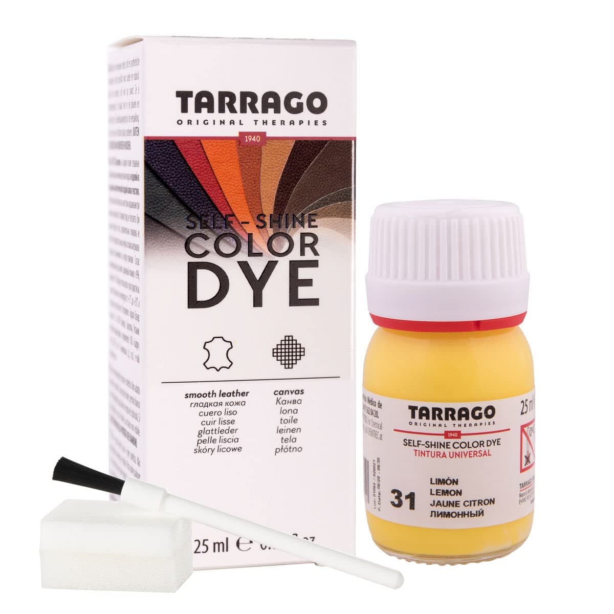 Tinte para Zapatos y Bolsos de Cuero y Textil con Esponja y Brocha | Cubre Rozaduras y Desgastes del Calzado | Gama de 90 colores — view 68