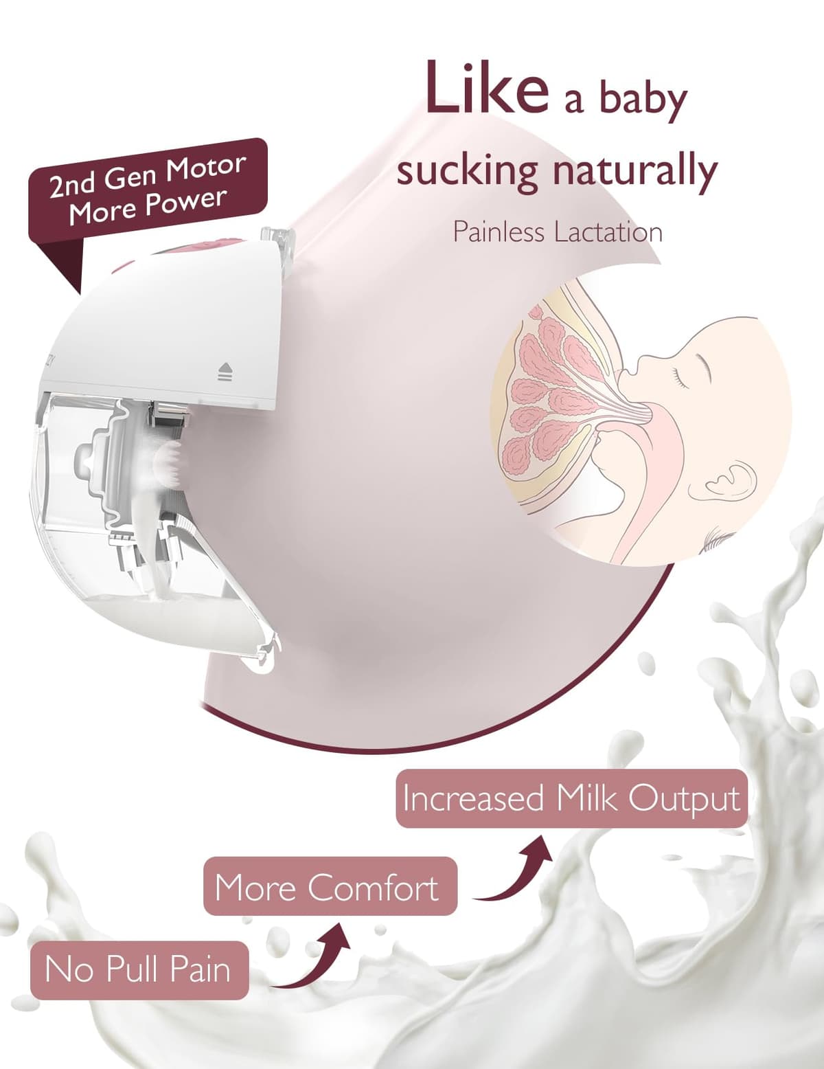 Momcozy M5 Smart Breast Pump, APP Controlled Wearable Hands‑Free Electric Pump, 3 Modes 9 Suction Levels, Portable Lightweight Pump, 24mm Flange, 2 Count, Cozy Red — view 4