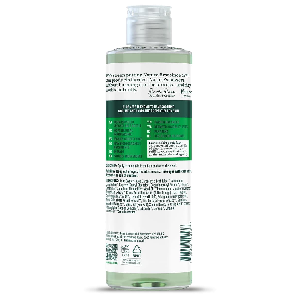 Faith In Nature Natural Aloe Vera Body Wash, Soothing Shower Gel, Vegan and Cruelty Free, No SLS or Parabens, 400 ml — view 2