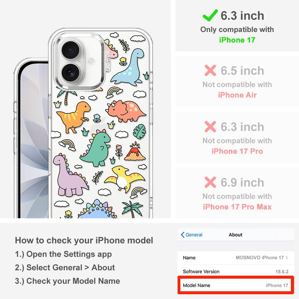 MOSNOVO Case for iPhone 17, [Buffertech 6.6ft Military-Grade Drop Protection] [Camera Control] Clear TPU Bumper Phone Case - Dinosaur Land — view 2