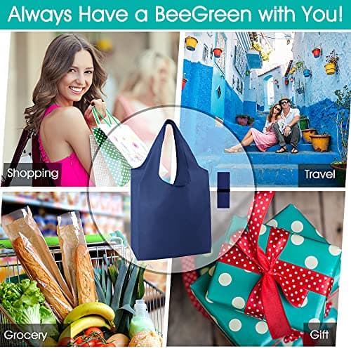BeeGreen 12 Pack Bulk Reusable Grocery Bags Multicolor Durable Machine Washable Grocery Bags for Shopping X-Large 50LBS Heavy Duty Folding Reusable Bags Totes with Zipper Storage Bag — view 5
