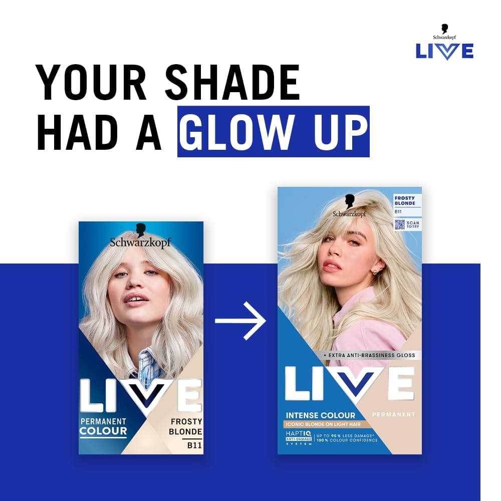 Schwarzkopf LIVE Intense Colour B11 Frosty Blonde, Long-lasting Permanent Blonde Hair Dye, For Lighter Hair, With Extra No-Brassiness Gloss — view 3