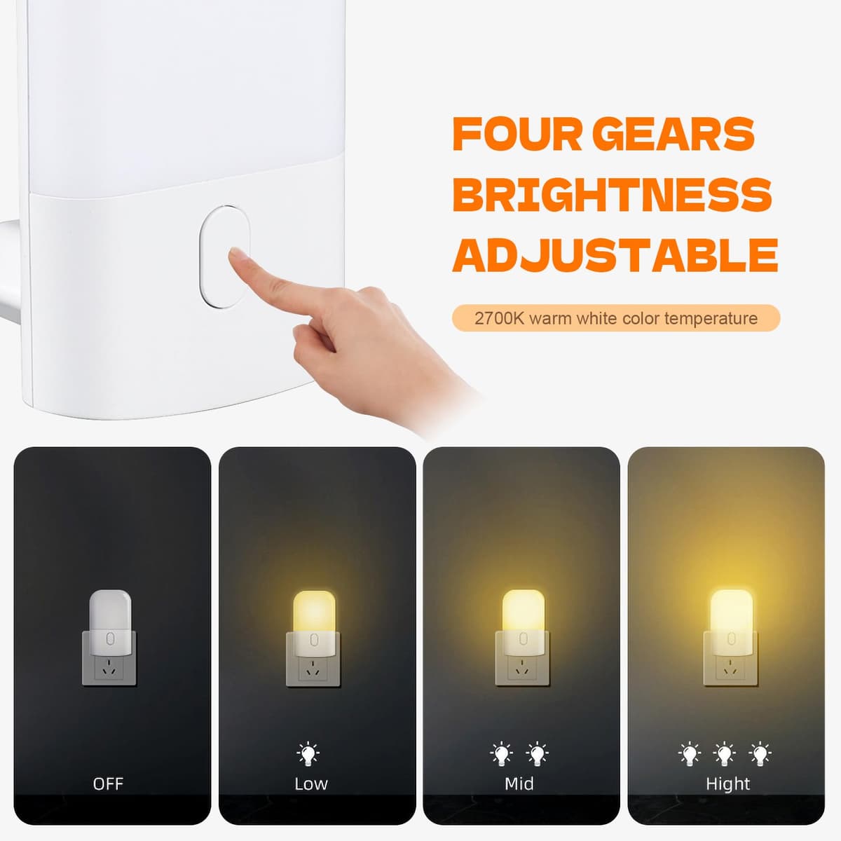 GRIFEMA GD101-2 [2 Piezas] Luz Nocturna Infantil 3 Niveles de Brillo Ajustables, Luz Nocturna con Sensor de Luz para Habitación de Niños, Baño, Pasillo, Cocina, Escaleras, 2700K Blanco Cálido — view 5