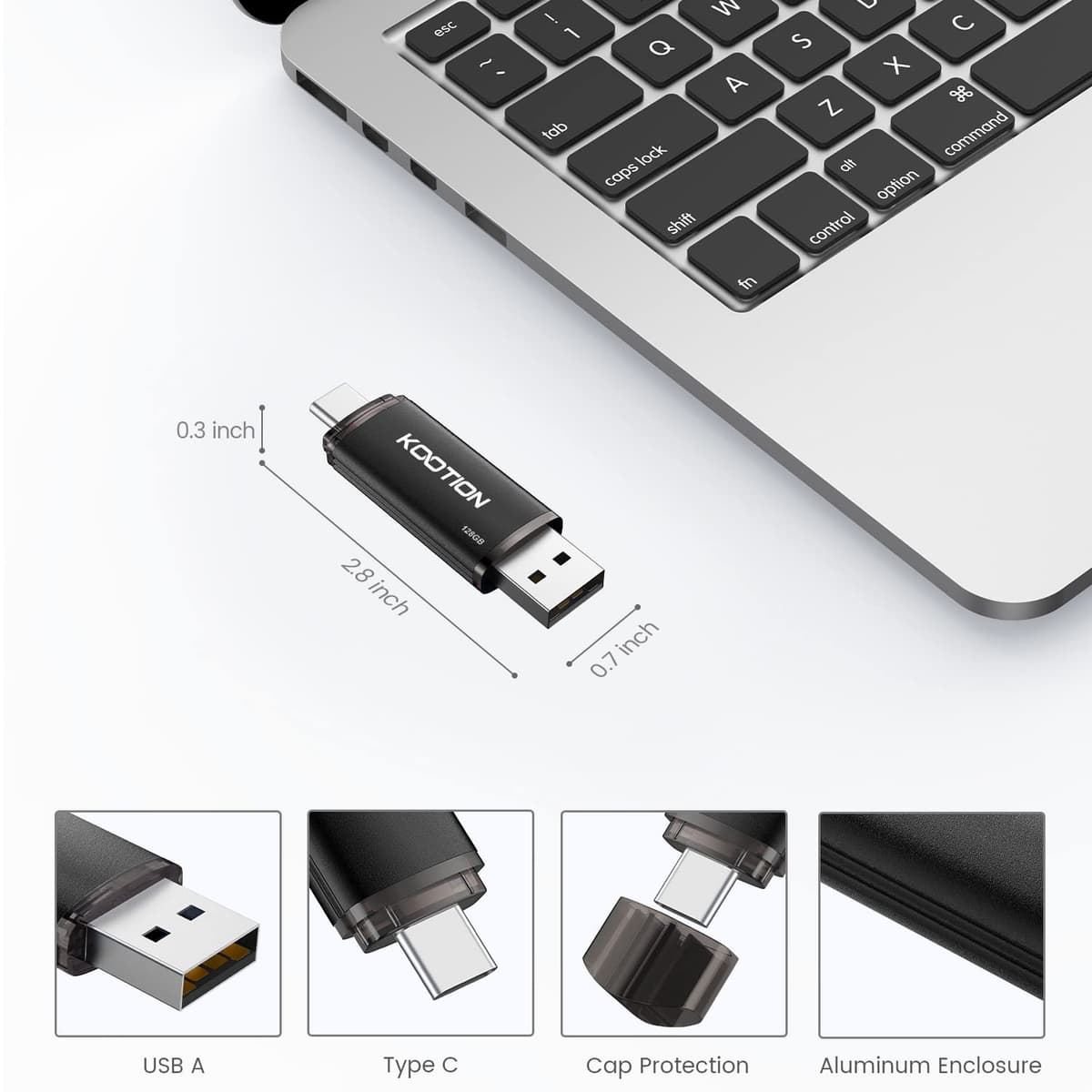 KOOTION Memoria USB de 128 GB, USB C OTG 2.0, 2 en 1, 128 G, Unidad Flash Tipo C Flash Drive 128 Gbyte con Llavero Impermeable para PC/portátil, teléfono móvil Tipo C — view 2