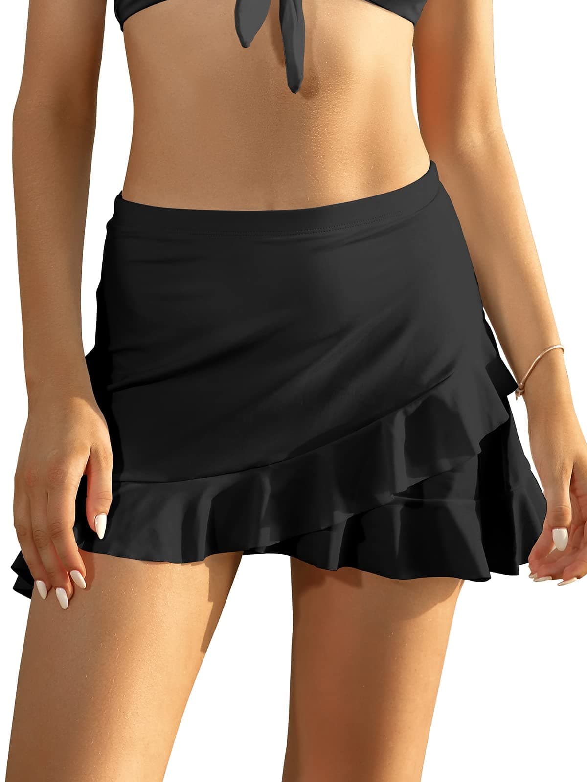 SHEKINI Traje de Baño para Mujer Elegante Ruched Bikini Falda Corta Incorporada Pantalones de Bikini Deportivo Verano Falda de Baño con Cordón de Playa
