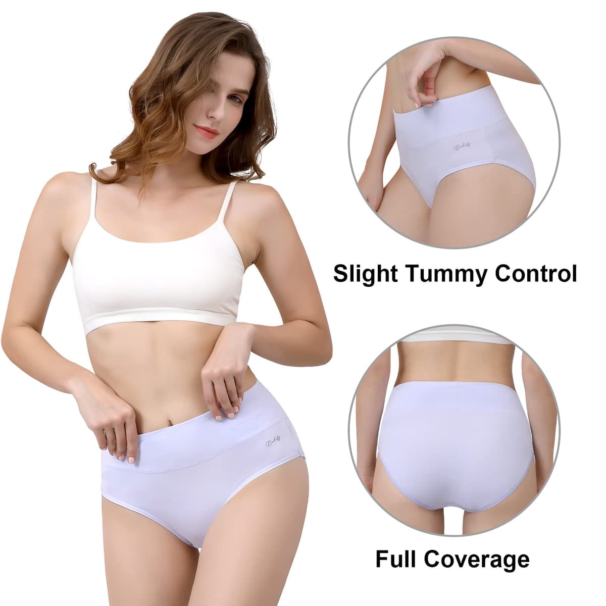 coskefy Underwear Women, High Waisted Cotton Knickers Ladies Full Briefs Soft Panties Slight Tummy Control Pants 5 Pack — view 4