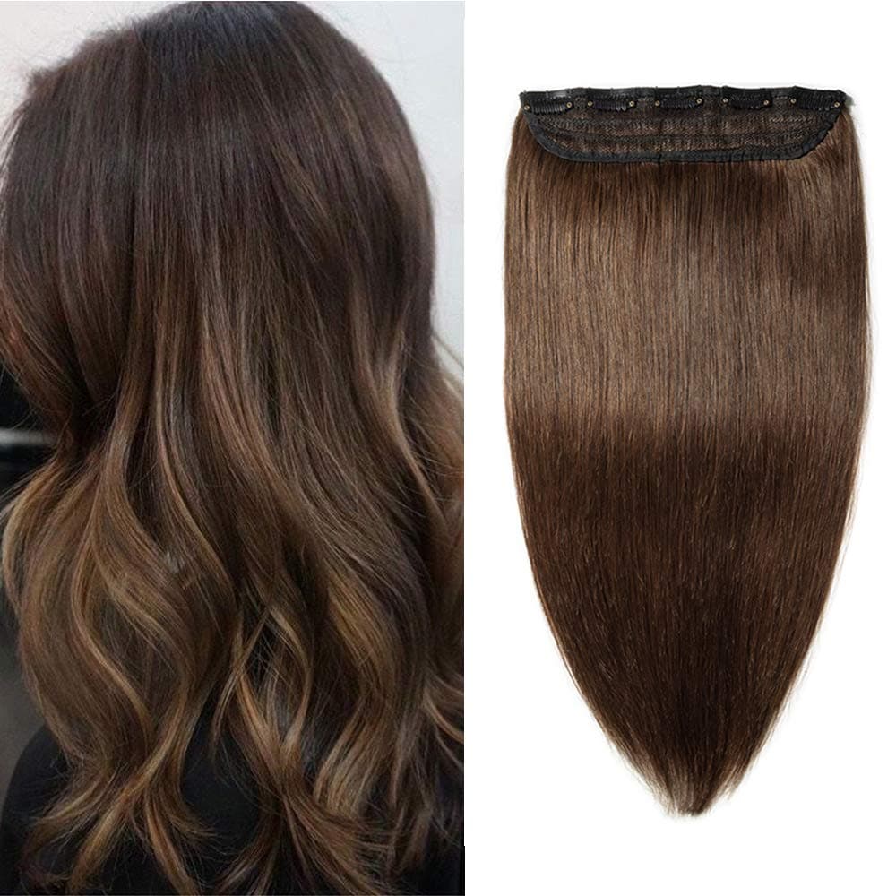 Silk-co 10inch Hair Extensions Clip in Hair Extension Human Hair #04 Medium Brown -Basic Thickness-Thin Weft- 8 Pieces Real Remy Straight Hair Extensions[50g] — view 102
