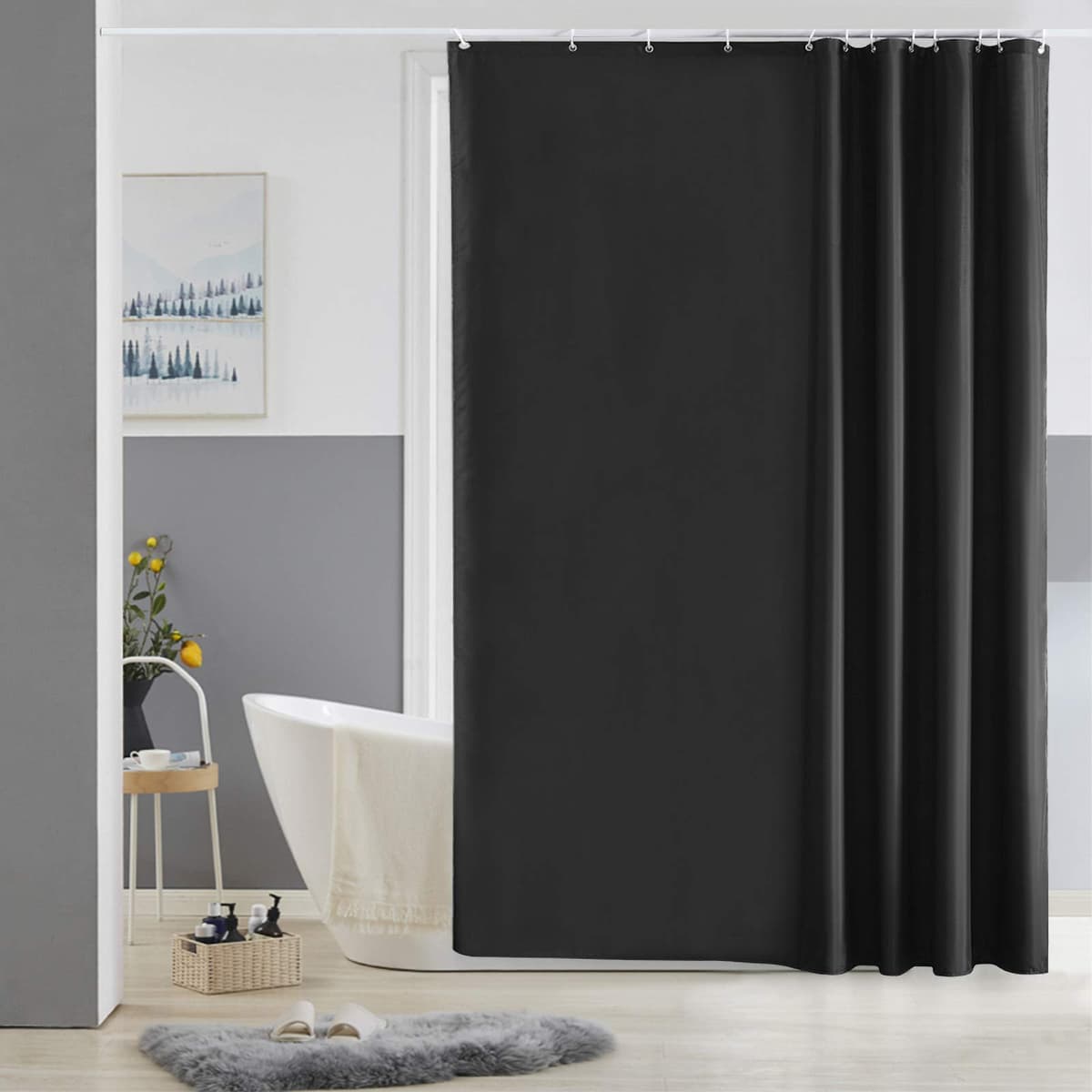 Furlinic Cortina Ducha 200x200cm Antimoho Impermeable Lavable Blanco Tela Poliéster Grandes Cortinas de Baño con 12 Aros de Cortina Ducha. — view 15