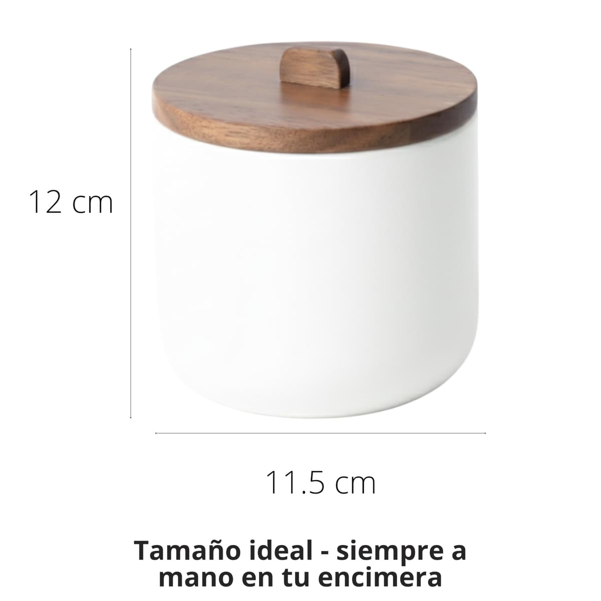 Salero de Cocina de Cerámica CURVE - Bote Hermético con Tapa de Madera de Acacia. Tarro Multiusos para Sal, Azúcar o Especias. Diseño Nórdico Moderno. 11.5 x 12 cm. - Blanco — view 4