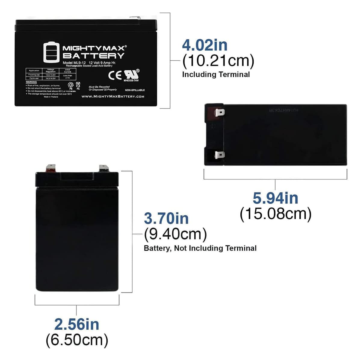 ML9-12 - 12 V 9 Ah Rechargeable SLA Battery - Mighty Max Battery Brand Product — view 2
