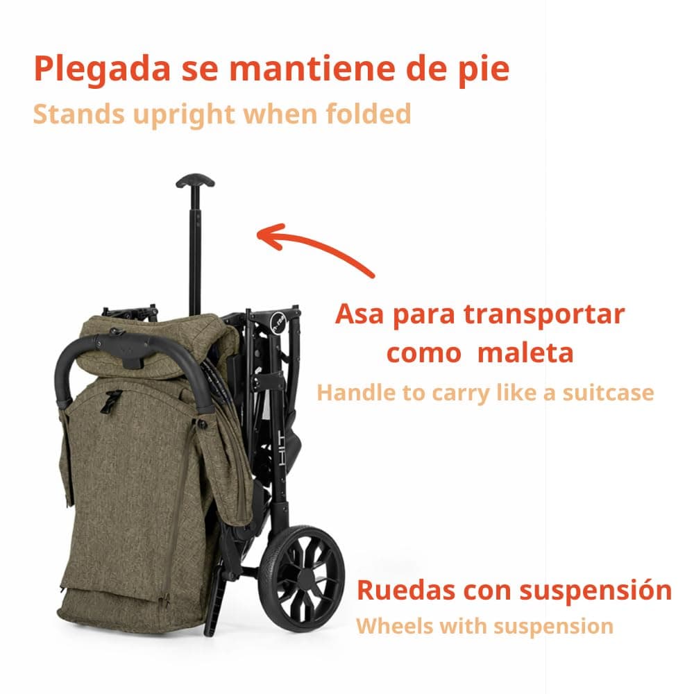 Nurse Hit Silla de Paseo Ligera hasta 22 kg, Plegado Compacto con Una Mano, Asa de Transporte, Respaldo Reclinado, Capota Extensible, Verde — view 4