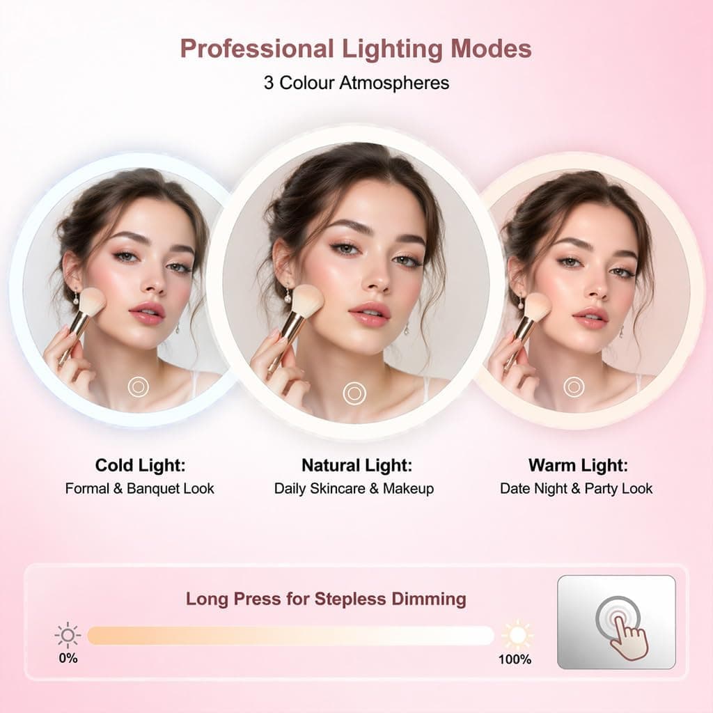 Espejo de Aumento 30X con Luz LED Espejo Aumento Ventosa Recargable USB 3 Colores Regulables Diseño Compacto para Maquillaje y Viaje Blanco, 1 Unidad — view 3