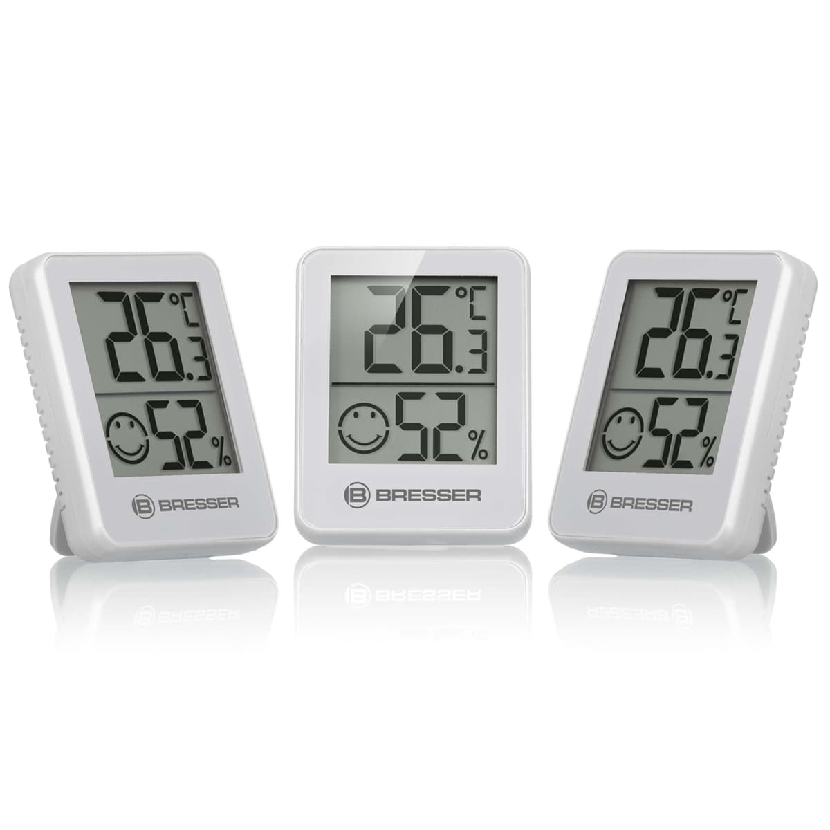 Bresser Termómetro higrómetro Temeo Hygro Indicator, juego de 3 unidades para instalación o montaje en pared con indicador de temperatura ambiente, blanco, 4,5 x 1,6 x 5,8 cm, blanco, pantalla 4,98 cm