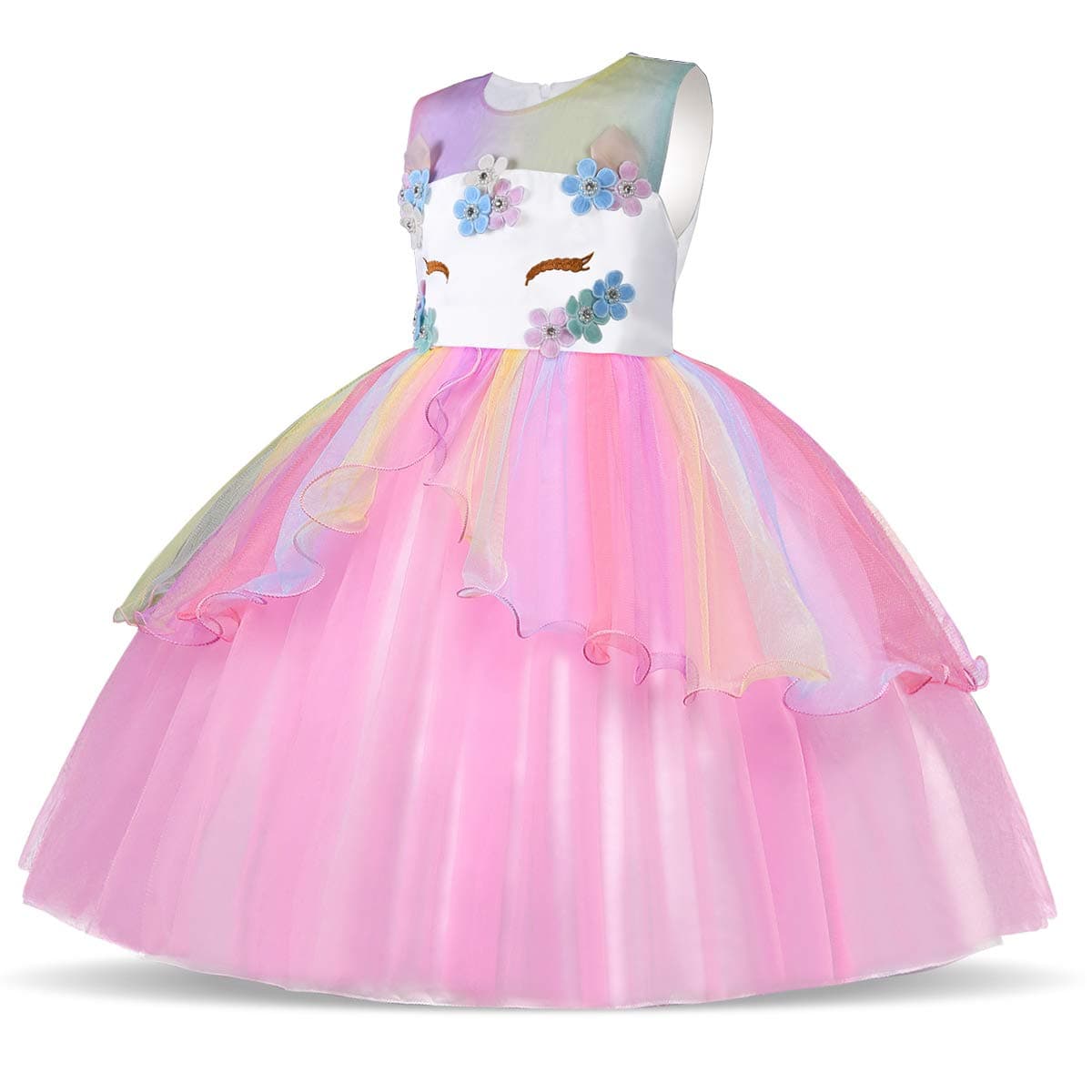 URAQT Disfraz Unicornio Niña, 3pcs Vestido Princesa con Diadema y Collar para Diario, Cosplay, Halloween, Carnaval, Fiesta, Boda, Cumpleaños — view 3