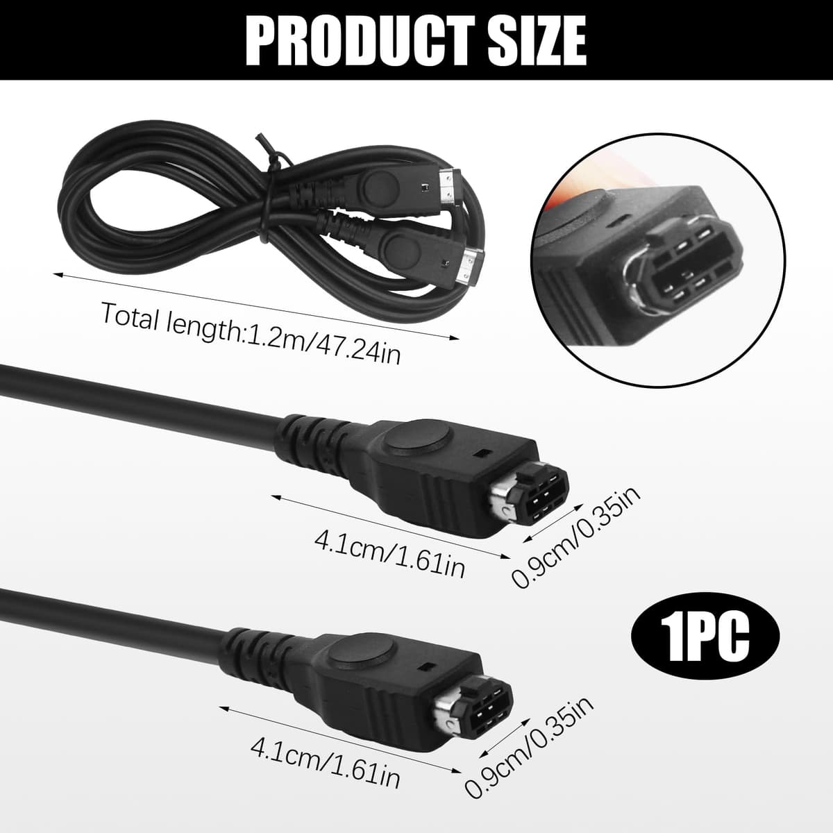 Link Cable para Nintendo Game Boy Color y GBA SP, Cable de Conexión Portátil de 1.2 m para 2 Jugadores (Negro) — view 2