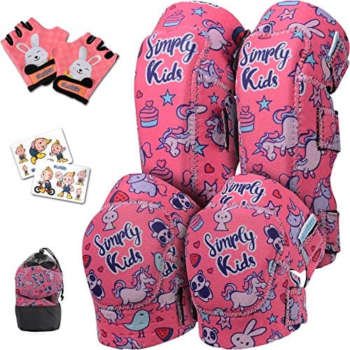 Innovative Soft Kids Knee and Elbow Pads with Bike Gloves | Toddler Protective Gear Set w/Mesh Bag& Sticker | CSPC Certified& Comfort | Roller-Skating, Skateboard Knee Pads for Children Boys Girls (Unicorn, Medium (4-8 years))