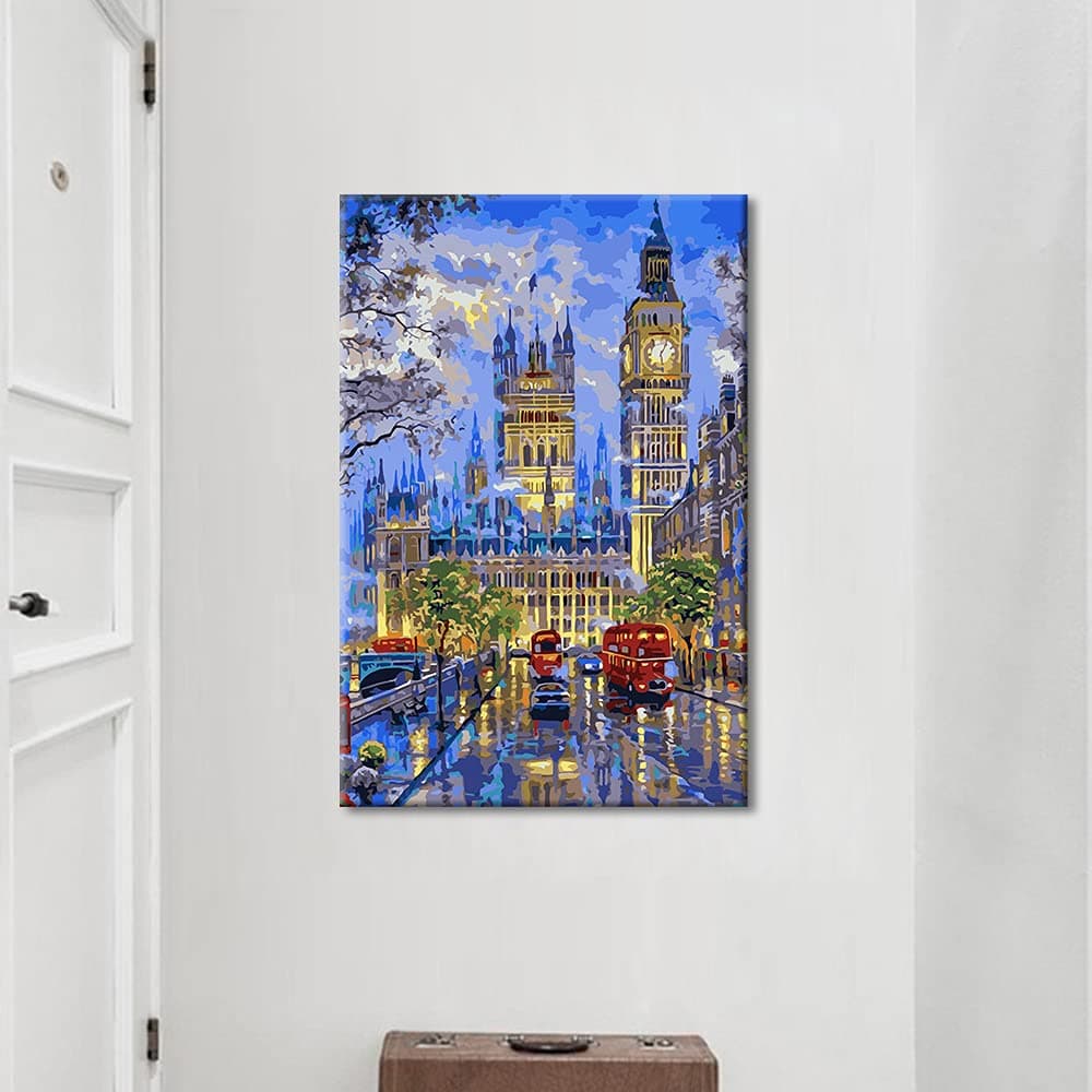 Abstract Painting Big Ben London Cityscape Picture Print on Canvas Wall Art Modern Artwork Wall Decor for Home Bedroom Office Decor with Frame 24"x 16" — view 3