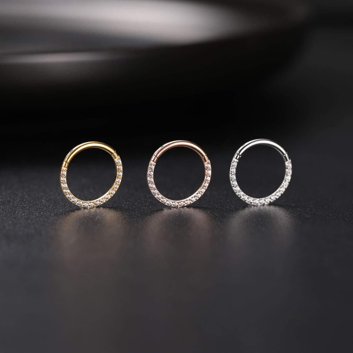 hengkaixuan CZ Opal Septum Jewellery Daith Ring Conch Hoop Seamless Clicker Ring Surgical Steel Rook Tragus Conch Piercing Jewellery Small Hoop Earring Nose Hoop Ring — view 4