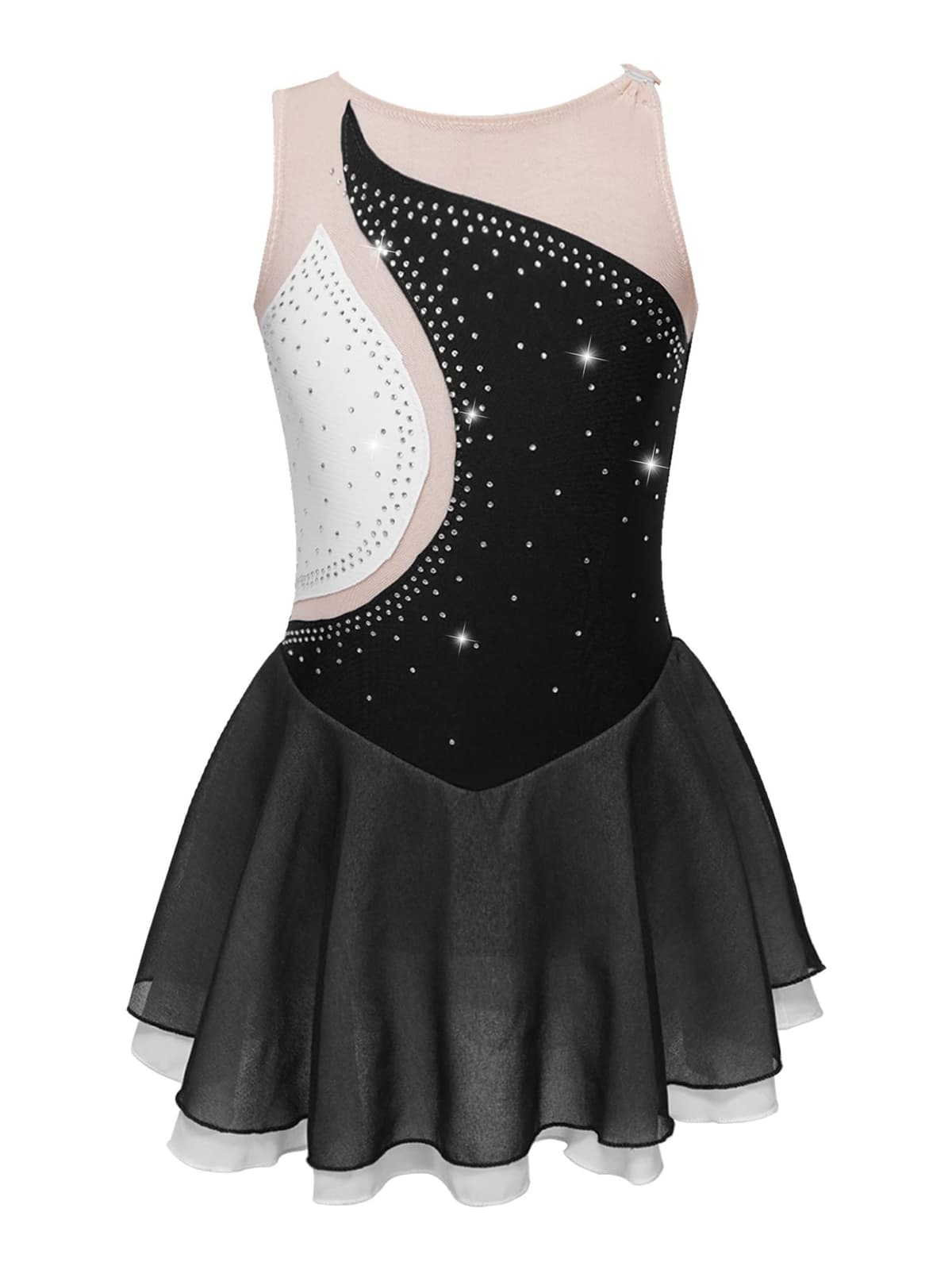 IEFIEL Vestido de Patinaje Artístico para Niña Maillot Ballet con Falda Malla de Gimnasia Rítmica sin Mangas con Lentejuelas Brillantes Vestido de Danza Lírica — view 24