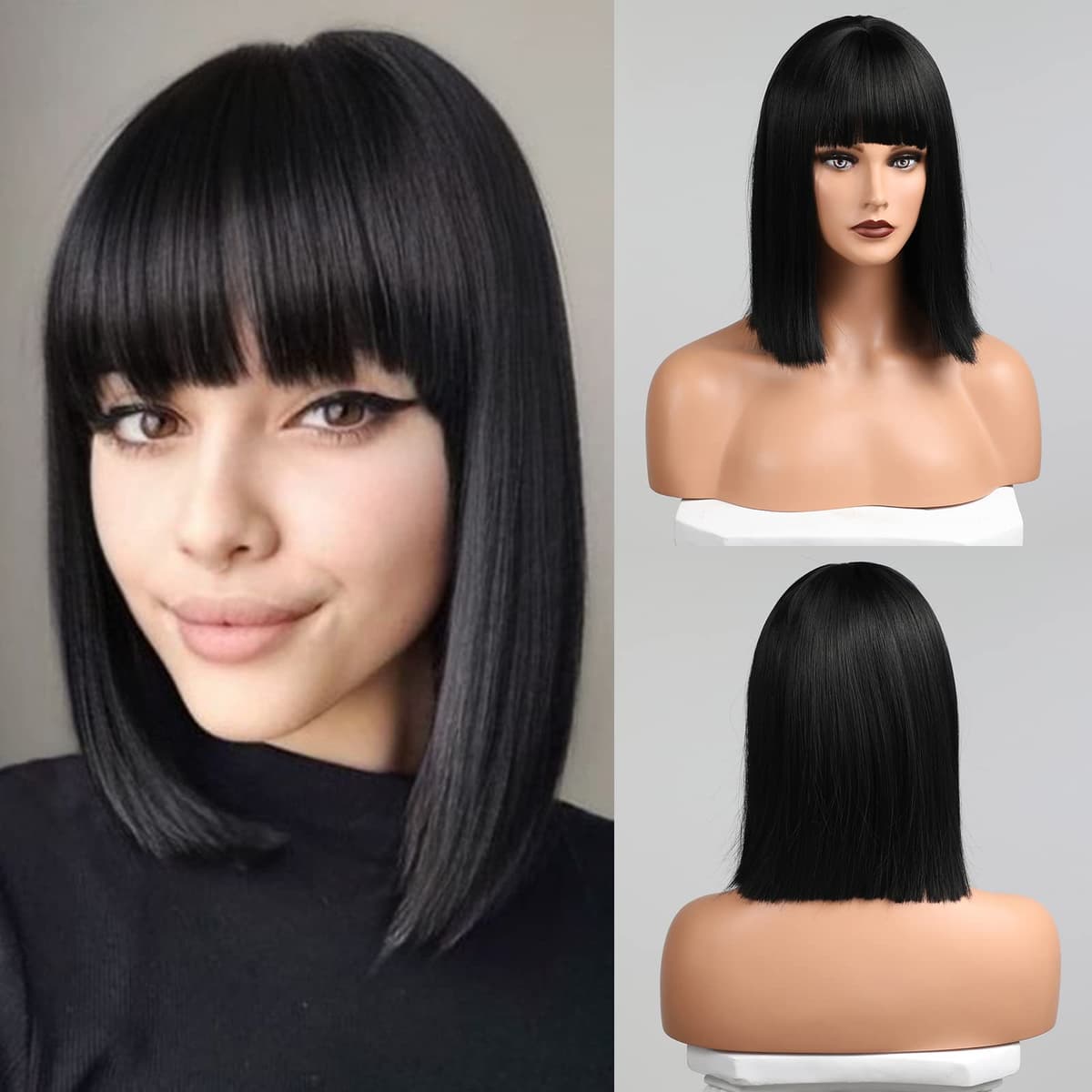 HAIRCUBE recto y corto encanto Bob lleva peluca para mujeres fiesta de fibra sintética resistente al calor natural/juego de roles/ropa/peluca diaria (Raíces marrones sombras Rubias) — view 8