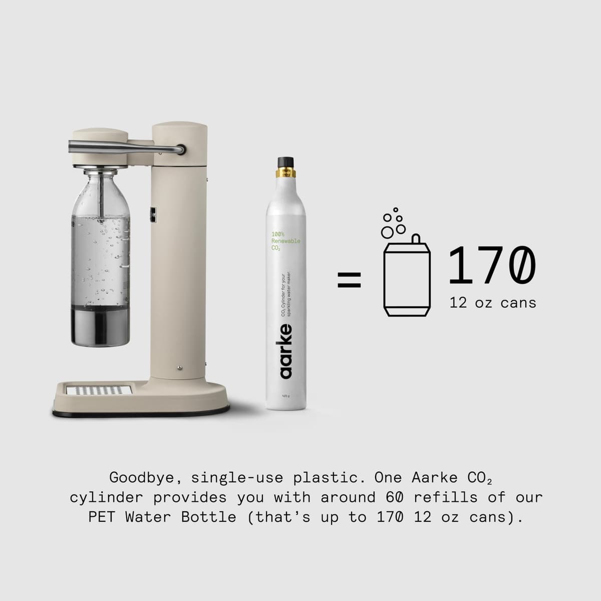 Aarke Carbonator 3, Máquina para hacer Agua con Gas en Acero Inoxidable, incluye Botella 800ml, Edición Especial Sand — view 5