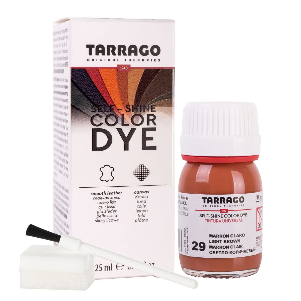 Tinte para Zapatos y Bolsos de Cuero y Textil con Esponja y Brocha | Cubre Rozaduras y Desgastes del Calzado | Gama de 90 colores — view 69