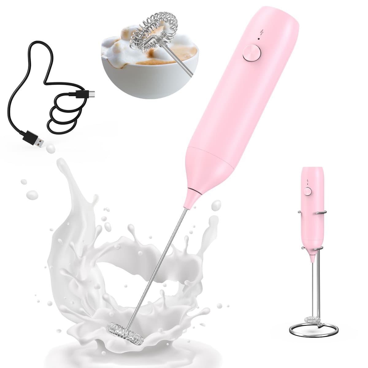 CIRCLE JOY Montalatte a Mano con Supporto, Frullino Montalatte Elettrico, a Batteria Mini Schiumatore per Latte, Cappuccino, Matcha, Regalo da Cucina, Nero — view 16